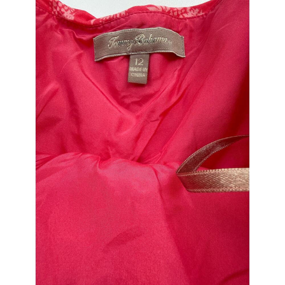 Tommy Bahama Coral Pink Pineapple Silk Lined Halter Dress 12 Ruched Midi EUC - Picture 6 of 9